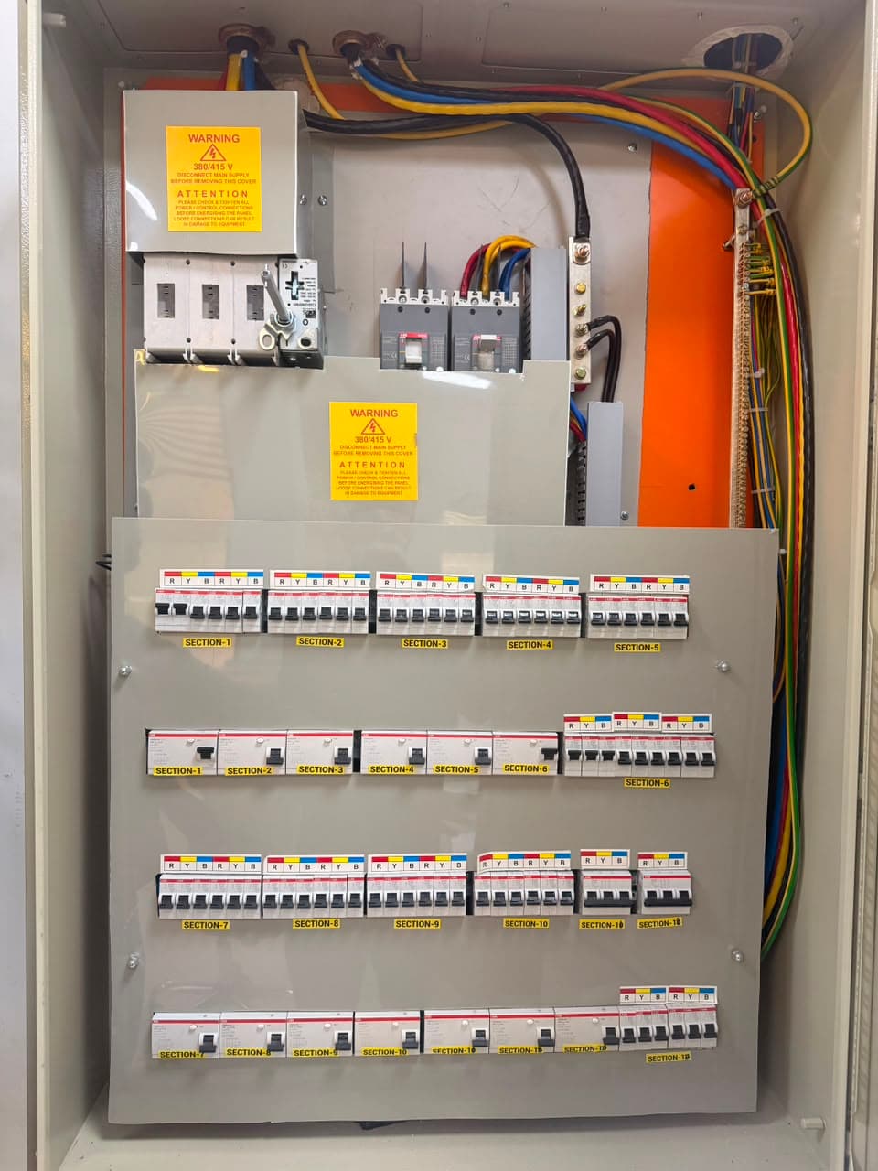 Isolator above labelled breaker ways