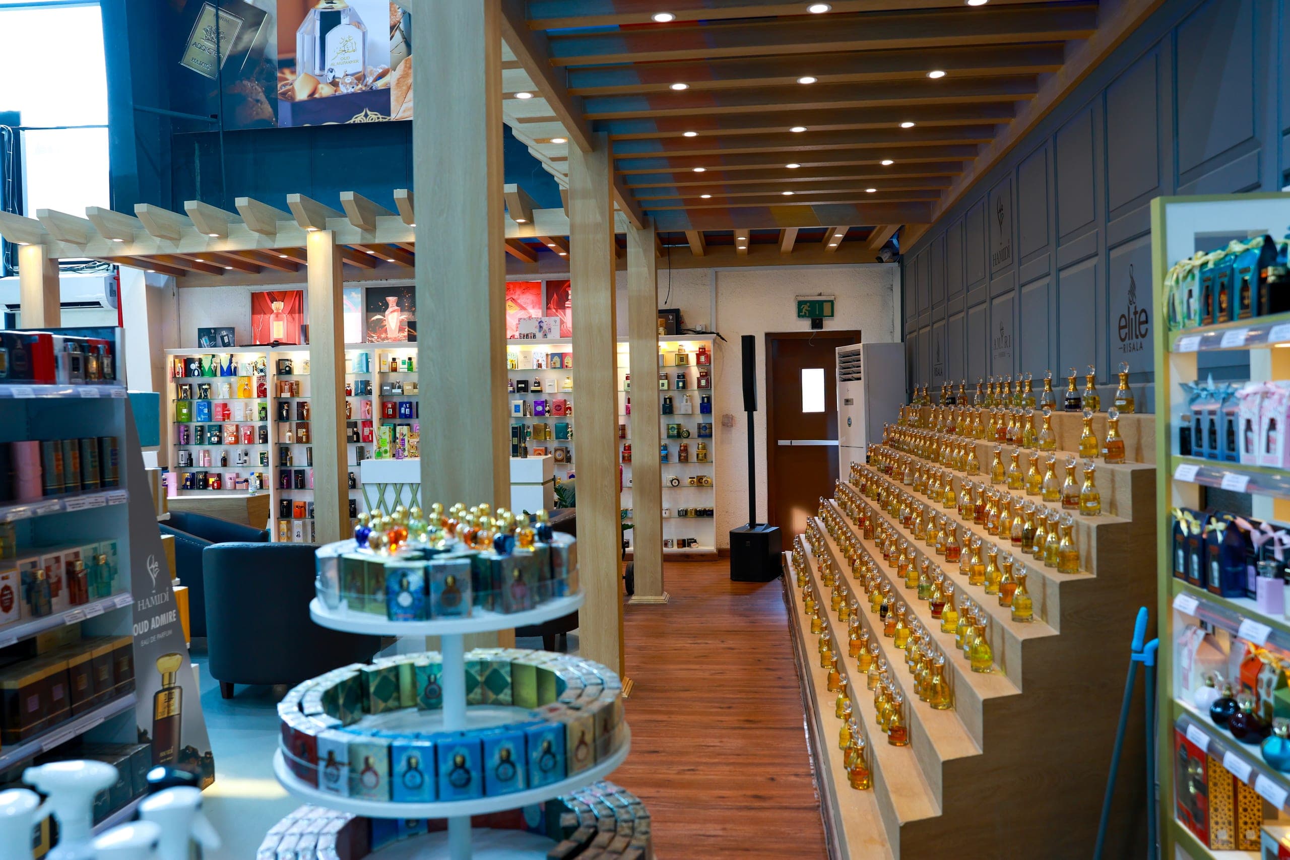 The shop floor beneath the pergola structure
